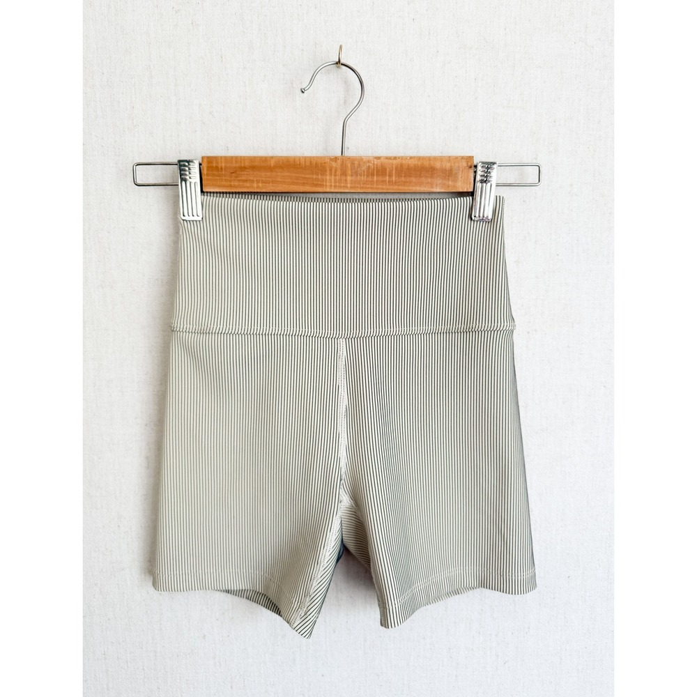 OFFLINE by Aerie Bike Shorts Pinstripe Ribbed High Waist M Cream Black
